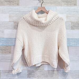 Pilcro Cropped Chunky Cowl Neck Sweater Cream Cotton Womens XXSP XXS Petite